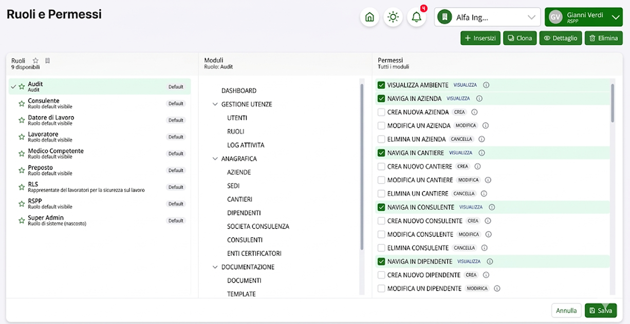 Gestione Ruoli HSElite
